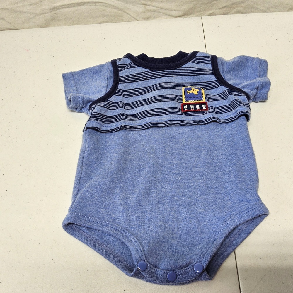 Okie Dokie Bodysuit Baby 6-9 Months Blue Striped Airplane Vintage 90s Short Sl